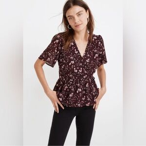 Madewell Burgundy Floral Wrap Blouse